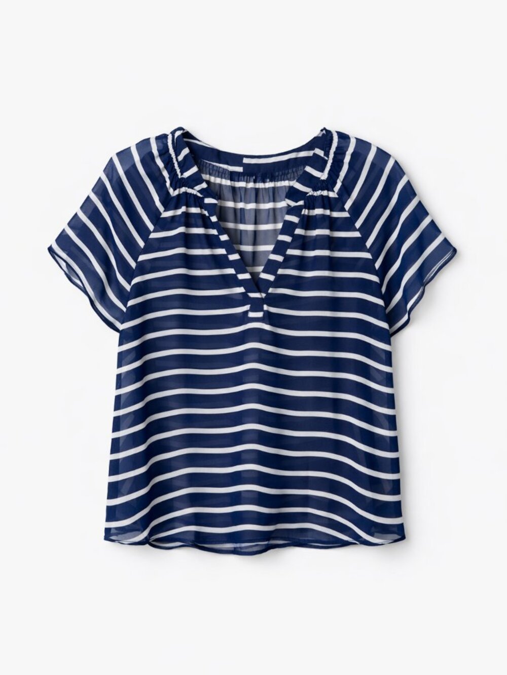 A.N.A Women’s Sheer Navy‑Striped Blouse | Size M